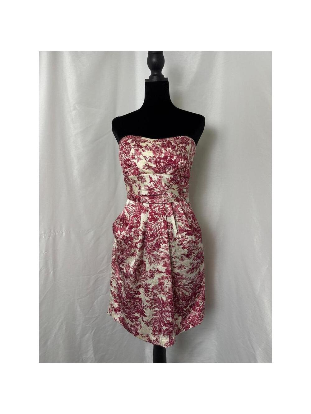 Love Culture Red Floral Toile Strapless Mini Dress Sweetheart Pockets Large